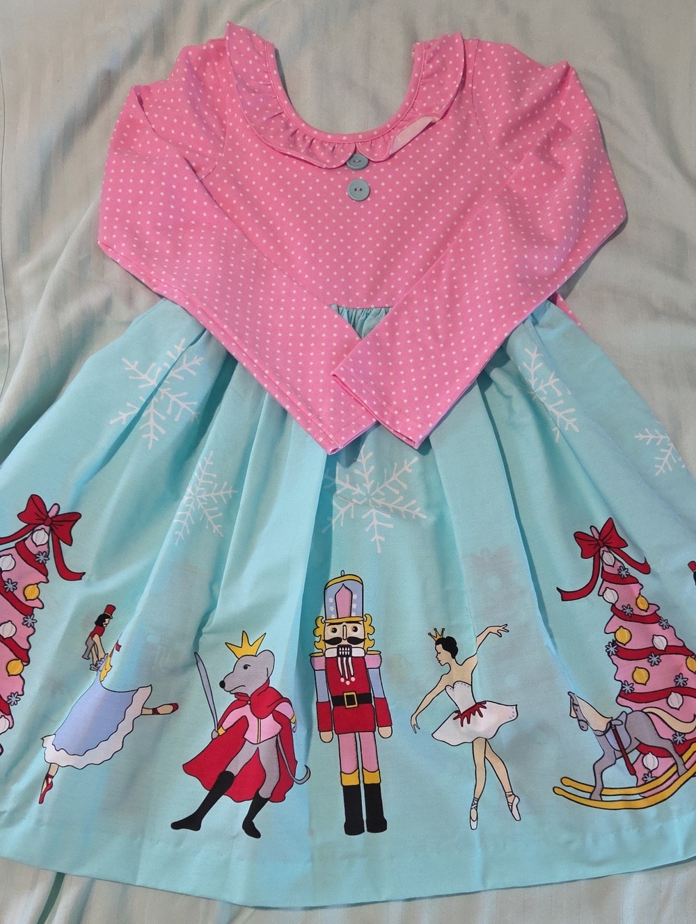 Eleanor Rose Pink Polka Dot & Blue Nutcracker Skirted Dress